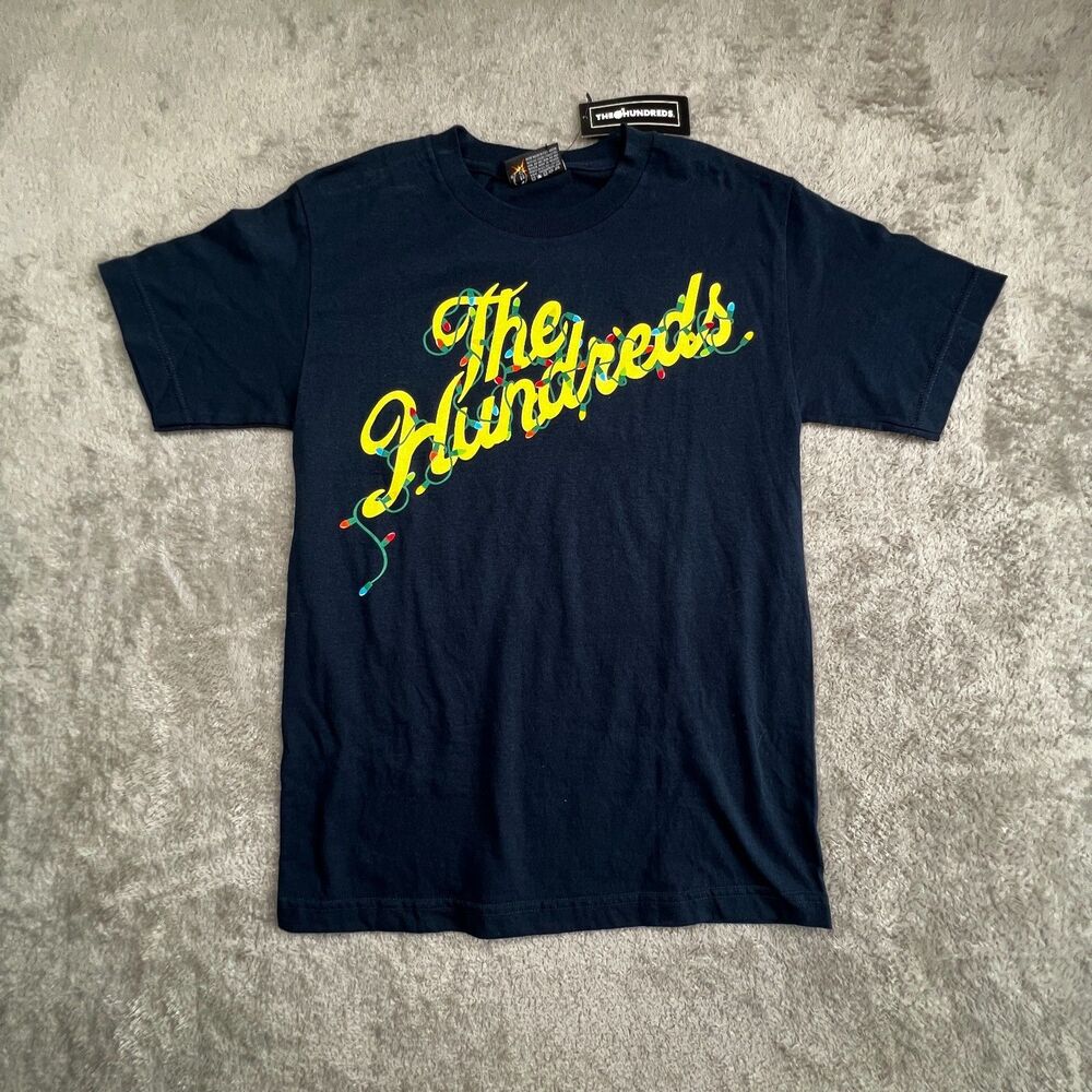 The Hundreds T Shirt Mens Small Blue Holiday Lights Graphic Adam Bomb Crewneck